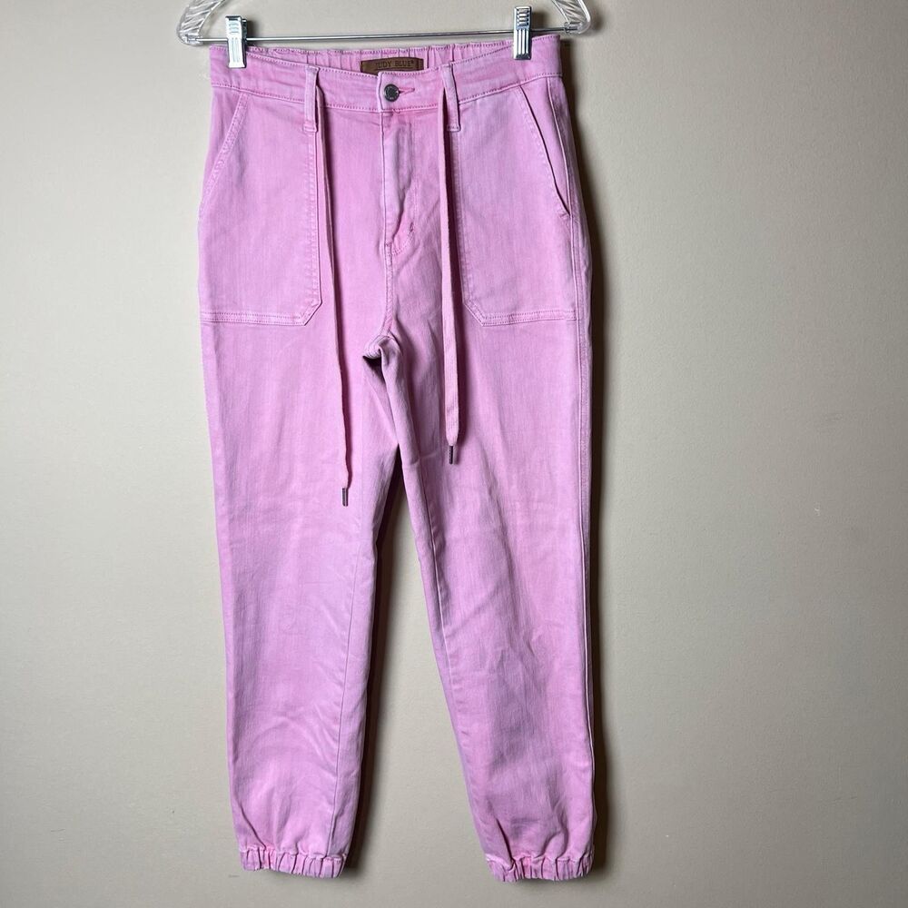 Judy Blue Garment Dyed Pink Denim Jean Joggers 5 27 High Waist Stretch Jeans